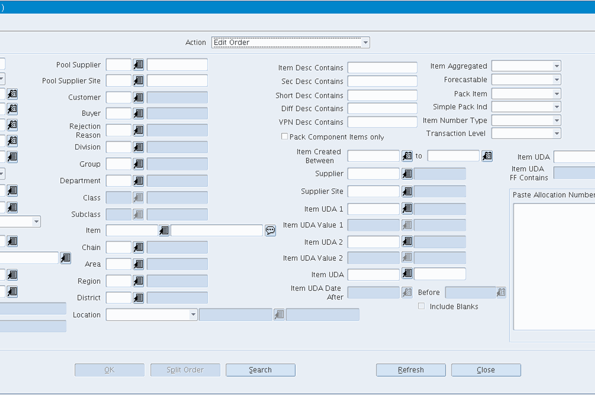 PO Find screen showing enhanced order search